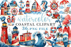Watercolor Coastal Clipart, an Illustration by Libby Wishes
