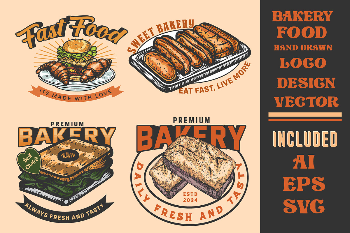 Set of bakery food logo design, a Branding & Logo Template by Billah Hub