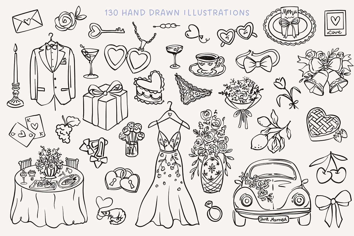 Whimsical Wedding Illustrations Set, an Object Illustration by Ola_Mazur (Photo 6 of 11)