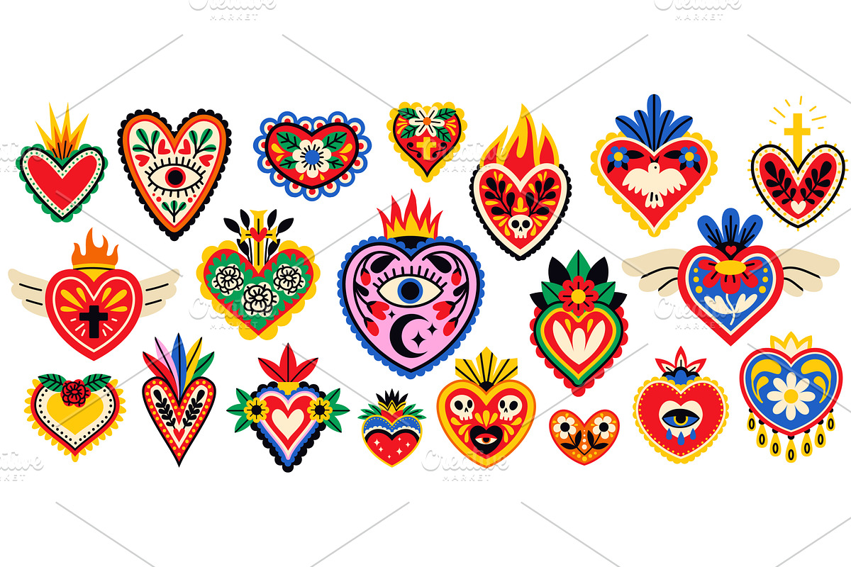 Sacred patterned hearts. Traditional, an Animal Illustration by YummyBuum