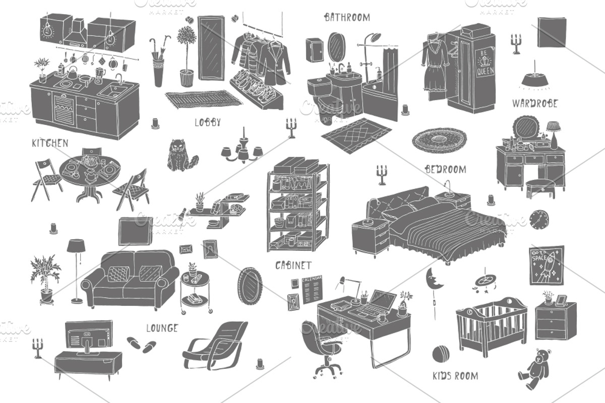 Interiors. EPS - JPEG - PNG, a Decorative Illustration by WINS Doodle shop (Photo 4 of 5)