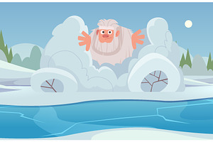 Fluffy yeti popping out of snow