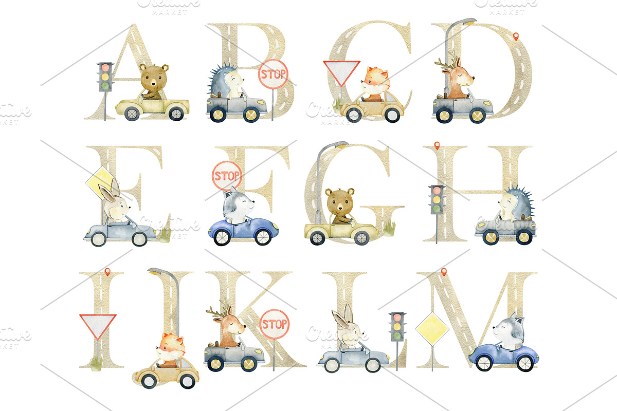 Alphabet with animals in the cars., an Animal Illustration by TaPilipa (Photo 2 of 4)