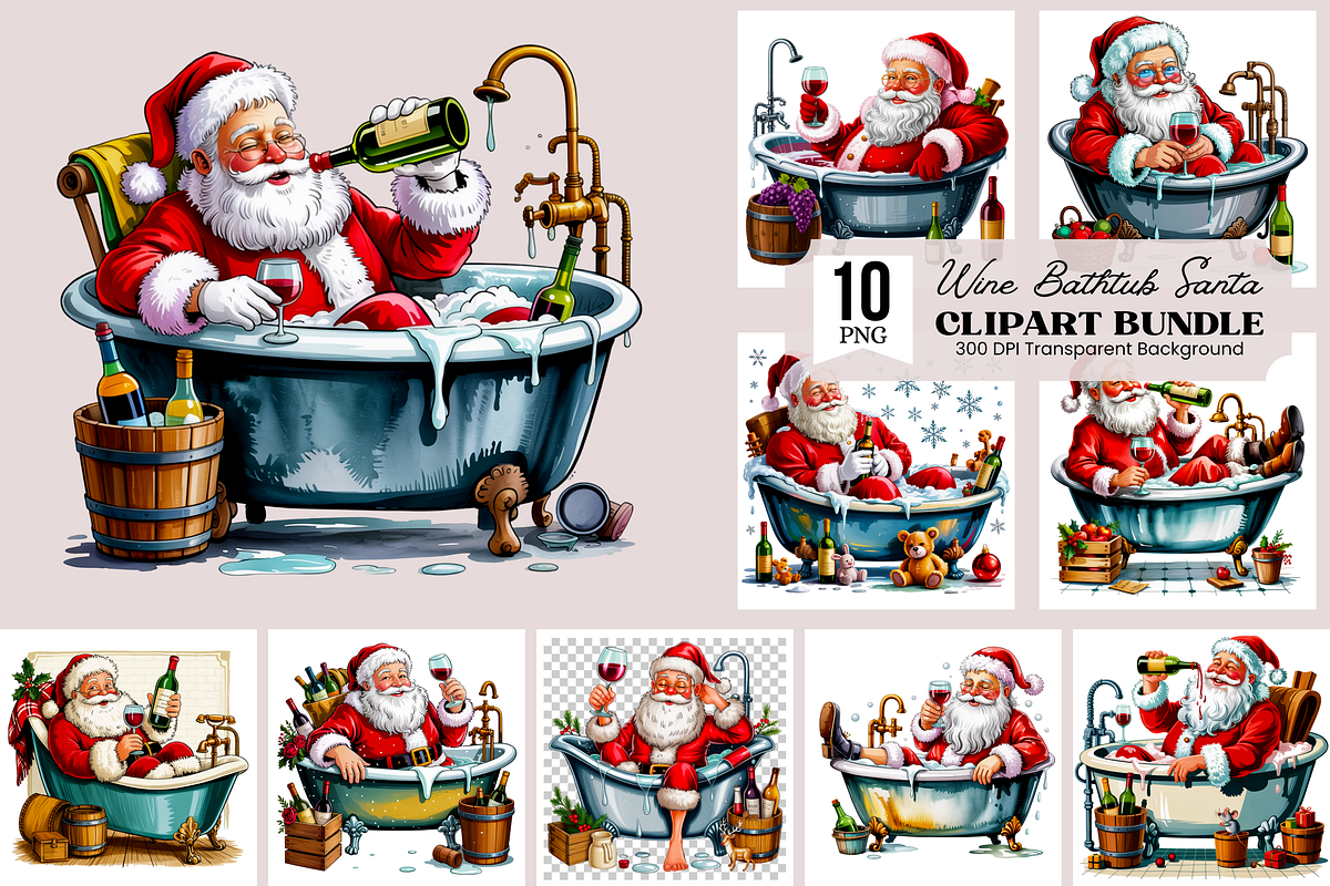 10 PNGs Funny Santa Clipart Bundle, a Graphic by Clipart Bloom (Photo 1 of 17)