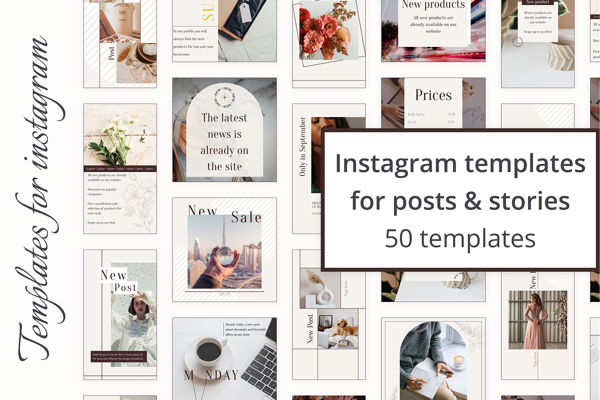 50 Canva templates (stories & feed), a Social Media Template by KaluginaWEB (Photo 1 of 13)