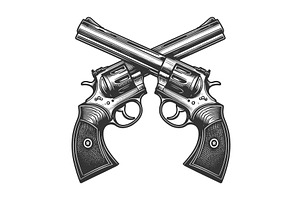 Crossed Vintage Revolvers Engraving