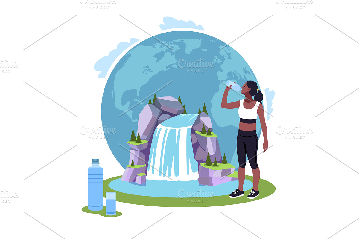 Athlete drinks clean water. Woman, a Sport Illustration by YummyBuum