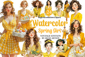 Watercolor Spring Girl Clipart, an Illustration by DreamArtGraphic