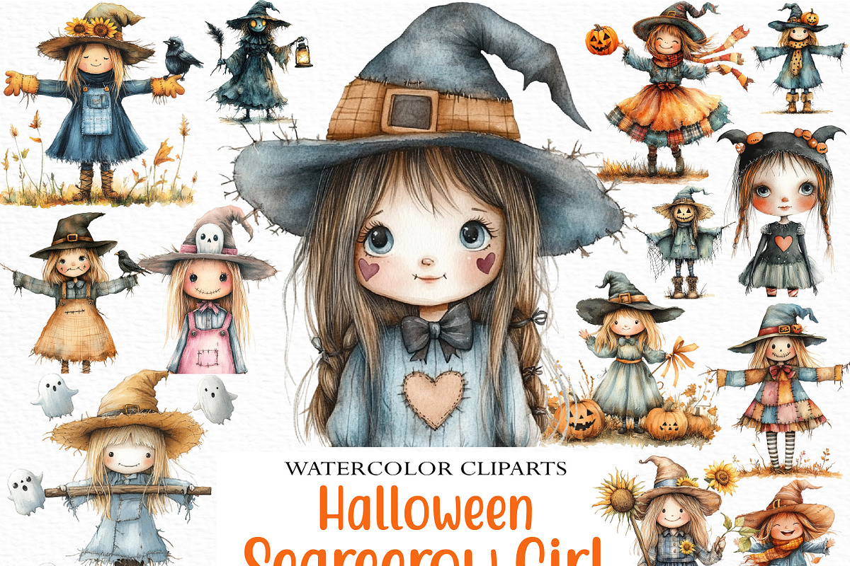 Halloween Scarecrow Girl Clipart, an Illustration by Craft Nest (Photo 1 of 6)