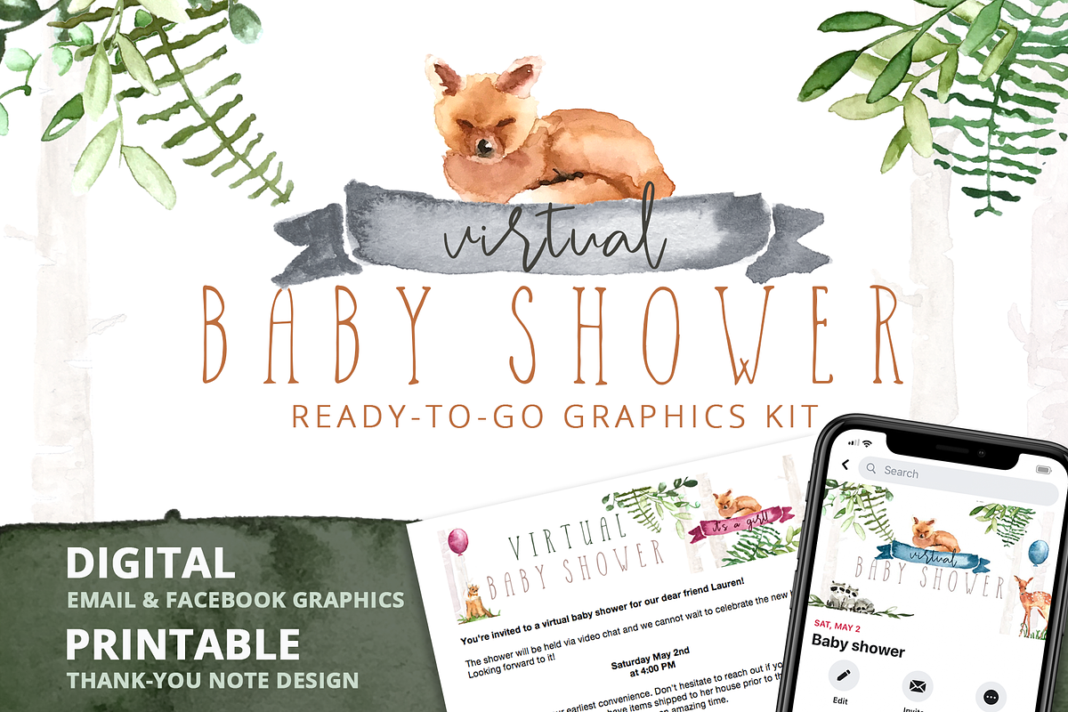 Virtual Baby Shower - Woodland, an Invitation Template by plaidGecko (Photo 1 of 5)