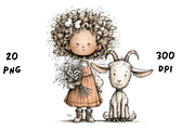Whimsical Floral Girl and Baby Goat, an Animal Illustration by GiraffeCreative (Thumbnail 17 of 20)