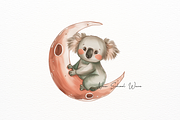 Chibi Koala on Moon Clipart, an Animal Illustration by New-School-Wave (Thumbnail 2 of 5)