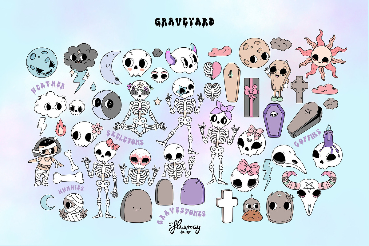 Pastel Goth Halloween creepy bundle, a Seasonal Illustration by Huxmay (Photo 6 of 16)