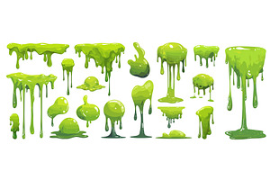slime cartoon set. green drops of, an Illustration by Stock-Smart-Start