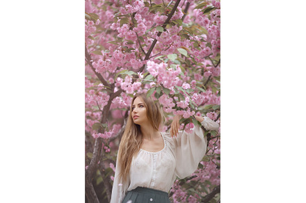 Woman at Blossoming Sakura Tree on, a Beauty & Fashion Photo by Emotion photo