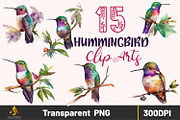 Watercolor Hummingbirds PNG Clipart, a Decorative Illustration by ARTify Illustrations (Thumbnail 1 of 6)