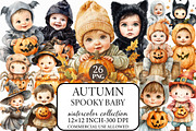 Autumn Spooky Cute Baby Clipart, an Illustration by Libby Wishes (Thumbnail 1 of 7)