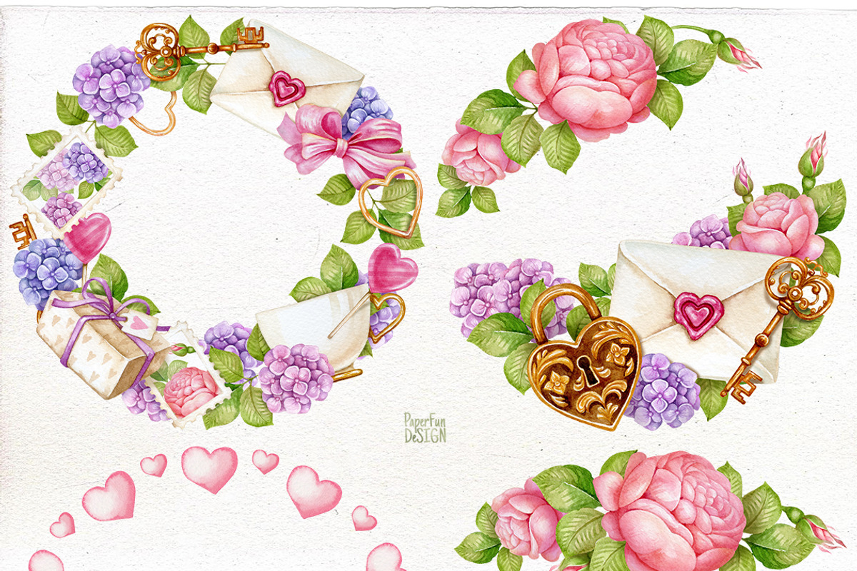 Watercolor valentine's clipart., an Illustration by Mary (Photo 2 of 3)