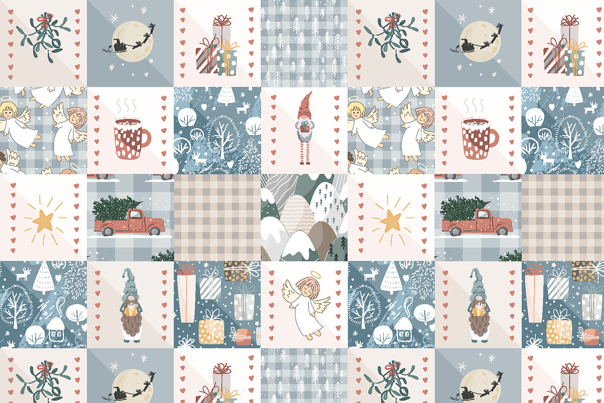 Christmas Patchwork Seamless Pattern, a Pattern Graphic by Toltemara (Photo 2 of 3)