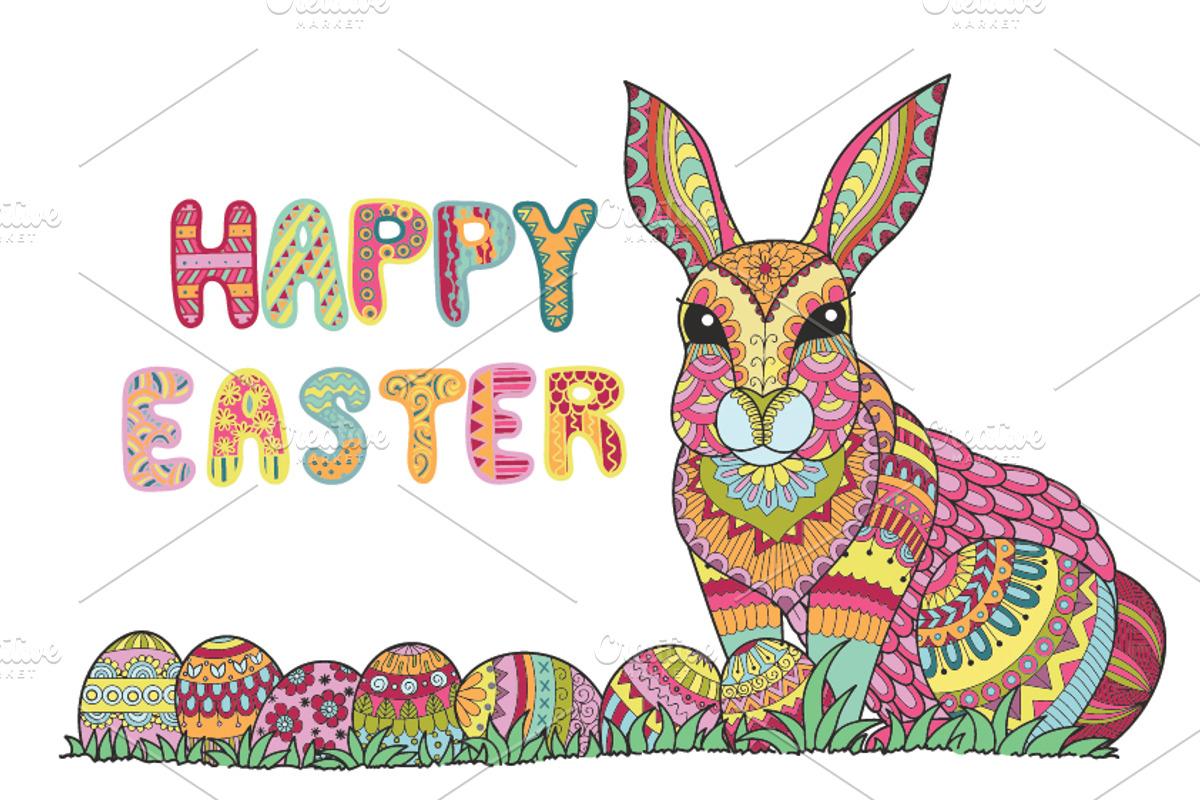 Happy Easter coloring page, an Object Graphic by Somjai King (Photo 12 of 16)