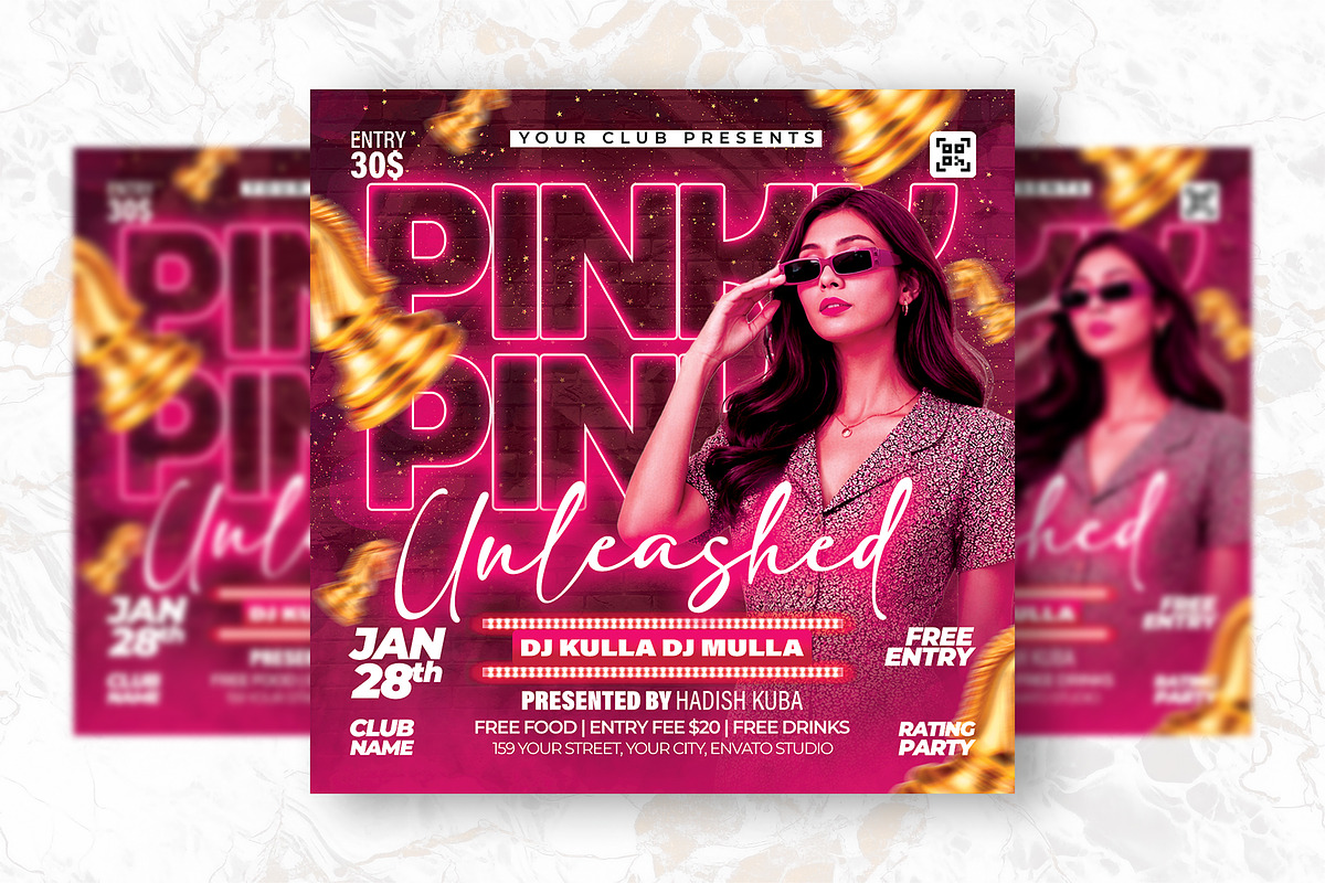 Pink Unleashed Party Flyer Design, a Flyer Template by Shajib Shikder (Photo 2 of 2)