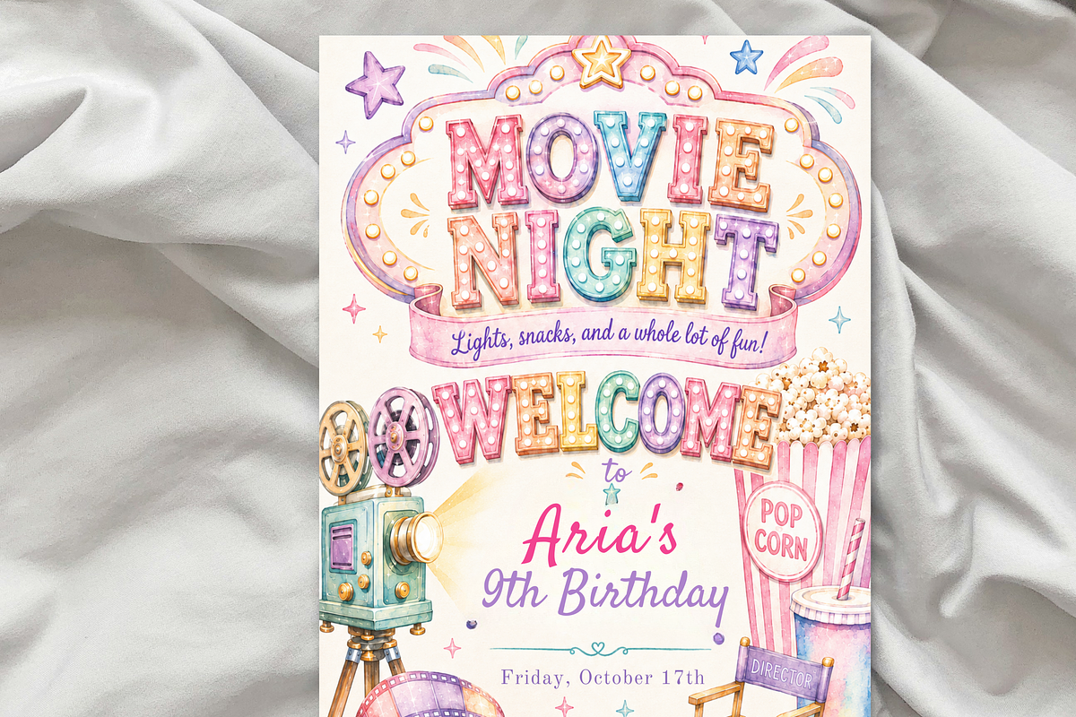 Movie Night Birthday Invitation, an Invitation Template by heynomi (Photo 6 of 19)