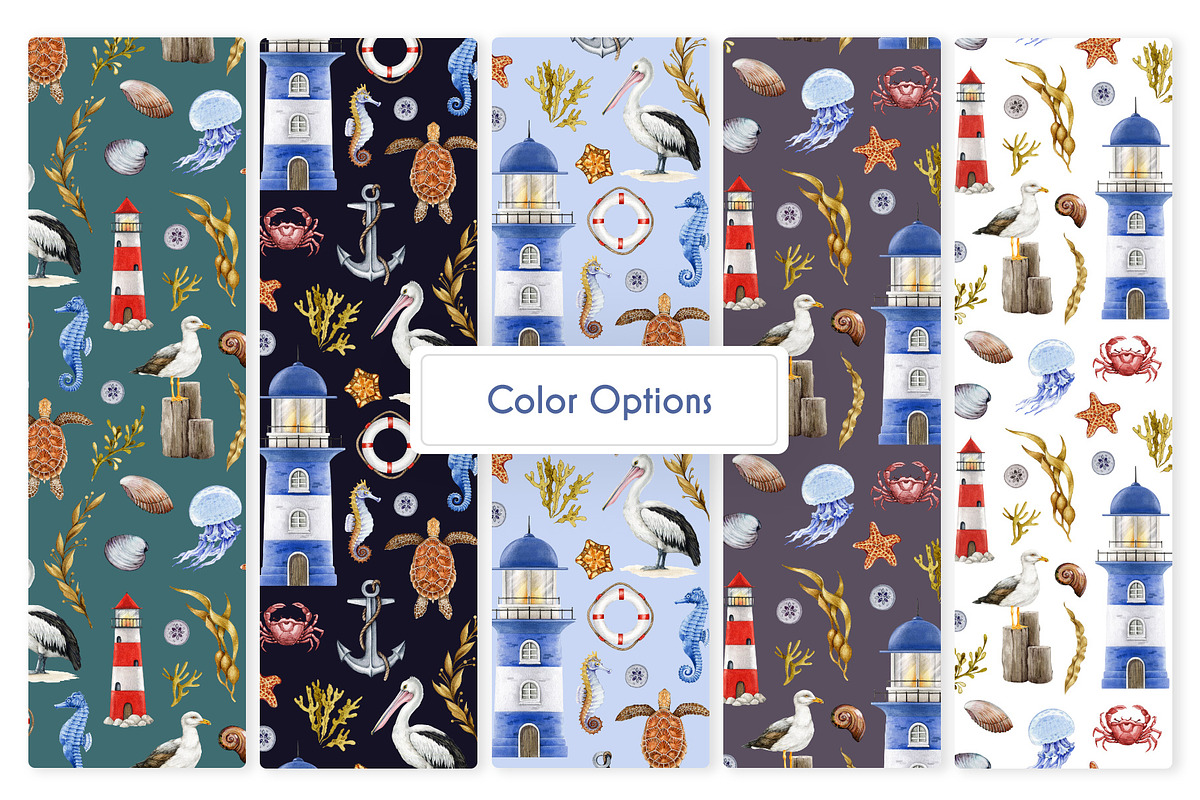 Mediterranean Coastal Summer Pattern, a Decorative Illustration by AnitaPol (Photo 4 of 16)