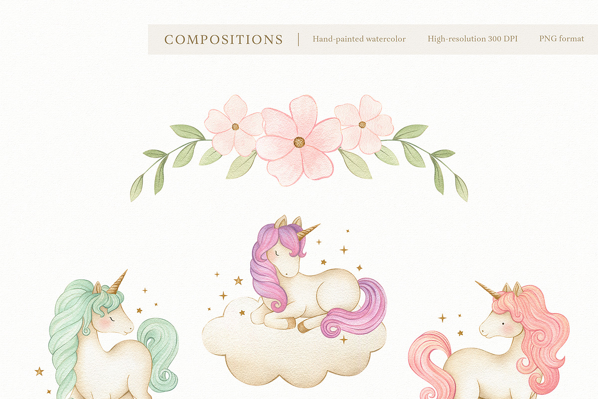 Watercolor Magic Rainbow Unicorn Set, a Decorative Illustration by Carol Lozove (Photo 20 of 74)
