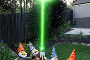 Garden gnomes encountering UFO with, a Photo by Dvoevnore photos