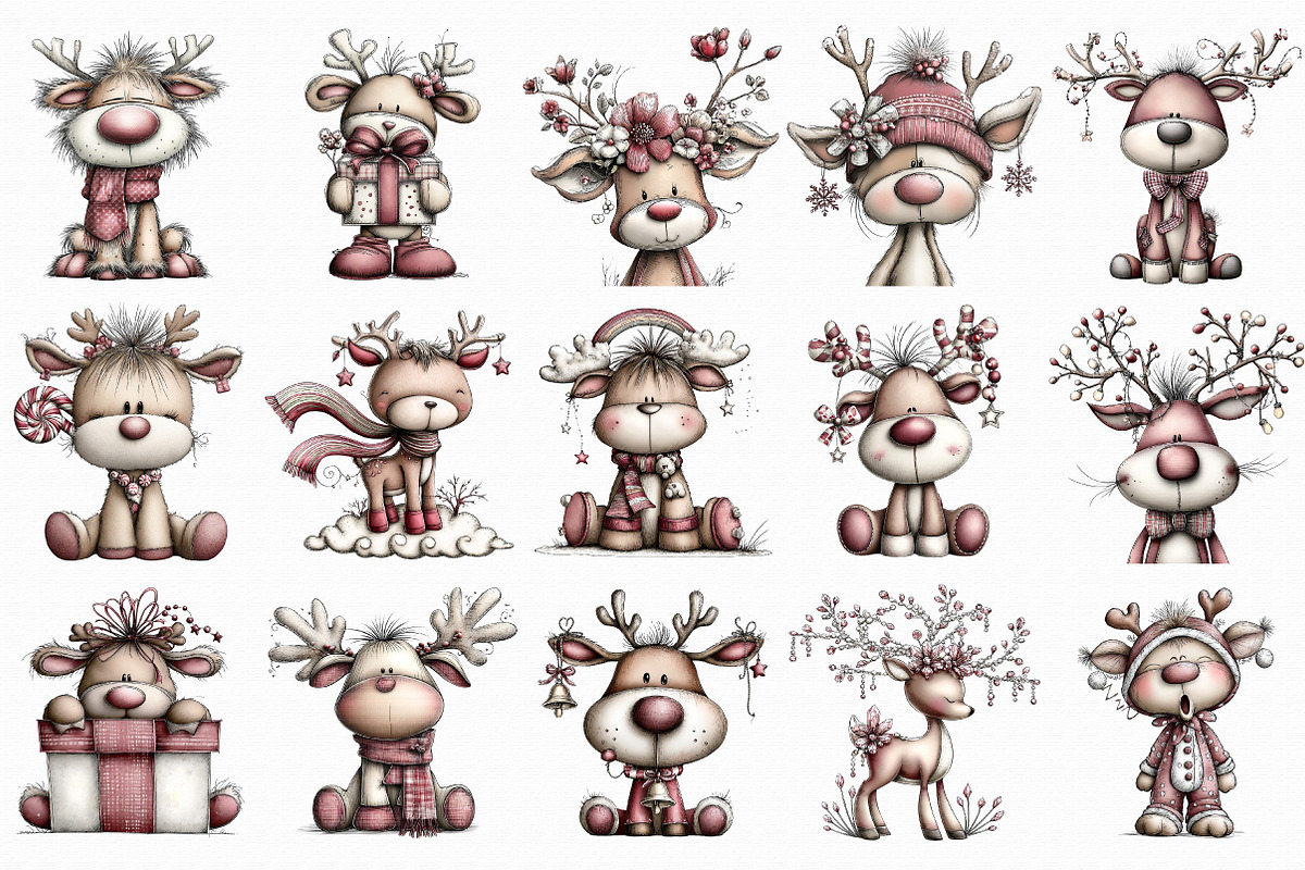 Whimsical Reindeer Clipart, an Illustration by Libby Wishes (Photo 3 of 6)