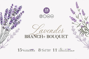 34 Lavender branch and bouquet