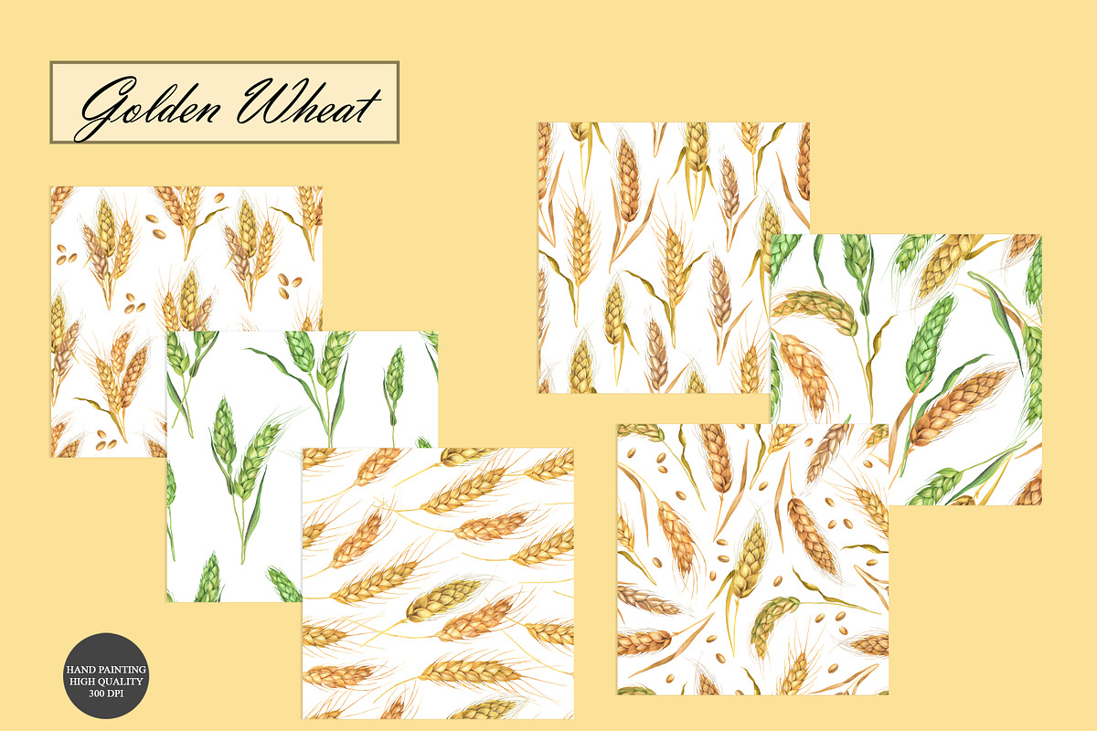 Watercolor Wheat Seamless Patterns, an Illustration by OlDm_Shop (Photo 8 of 10)