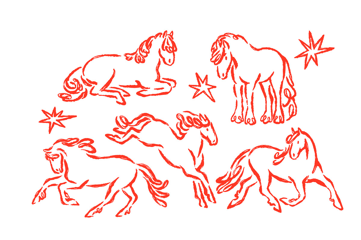 Hand-drawn doodle horse sketches set, an Animal Illustration by Good Studio (Photo 3 of 6)