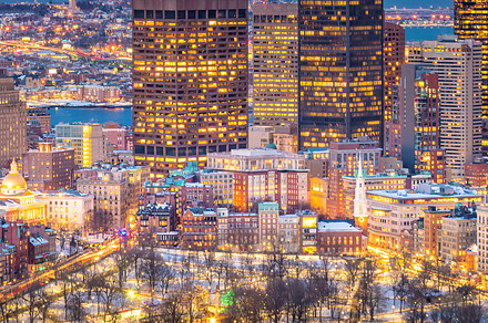 Boston downtown skyline from top vie