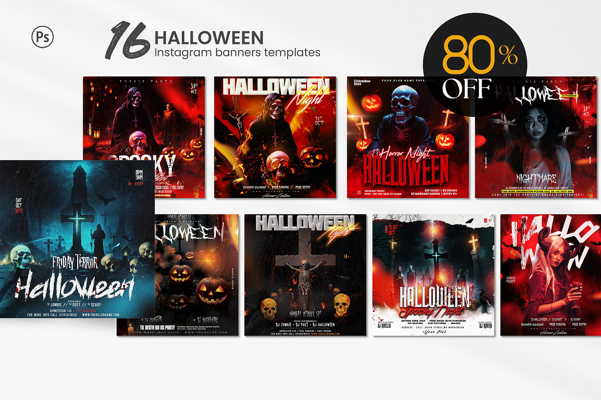 16 Halloween Banners (Bundle) PSD, a Social Media Template by Ronita Shkodra (Photo 1 of 4)