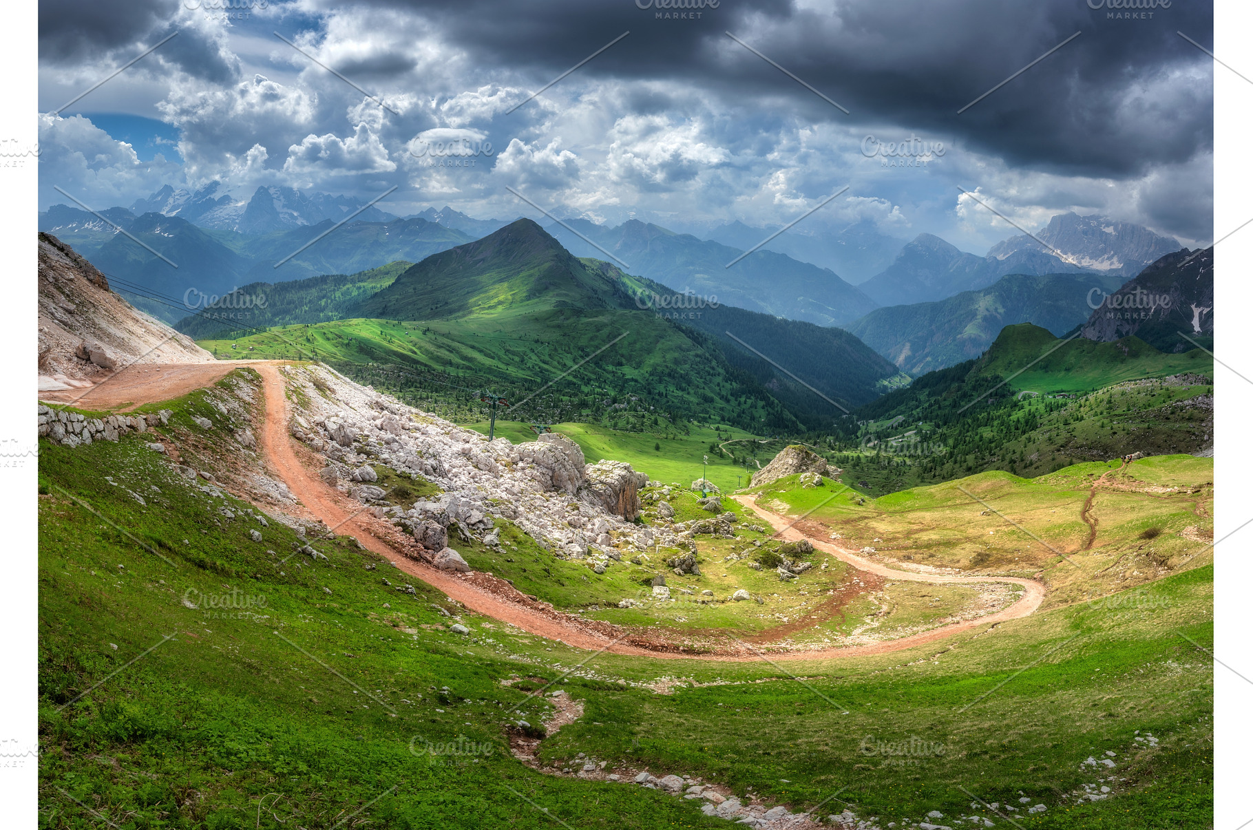 Winding mountain road in a vibrant, a Nature Photo by den-belitsky