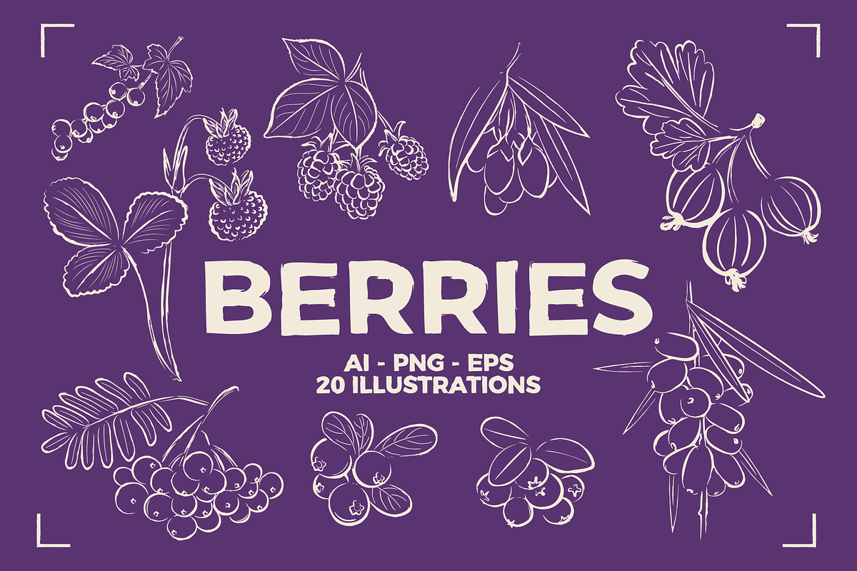 BERRY LINE ART SET (20 elements), a Food Illustration by Bonfloret Studio (Photo 1 of 9)