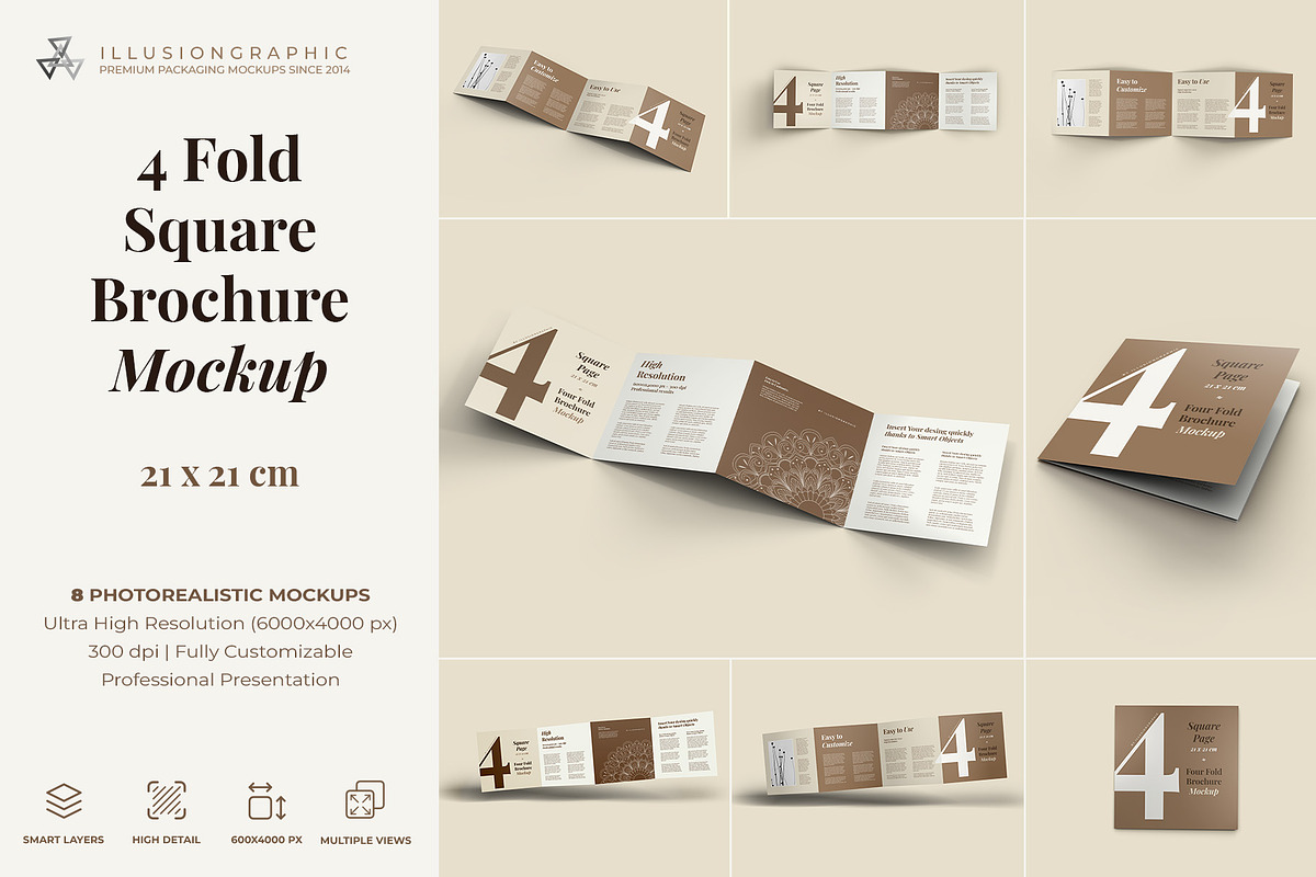 4 Fold Square Brochure Mockup, an Advertising Mockup by Illusiongraphic (Photo 1 of 19)