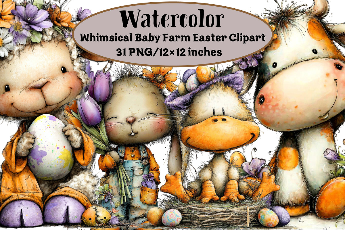 Whimsical Baby Farm Easter Clipart, an Illustration by Design Market (Photo 1 of 3)