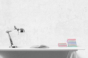 blank wall mockup - desk books