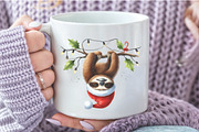 Cute Sloth Christmas Clipart PNG, an Illustration by Libby Wishes (Thumbnail 11 of 13)