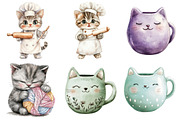 Watercolor Cute Cat Lover Clipart, a Seasonal Illustration by CitraGraphics (Thumbnail 3 of 6)