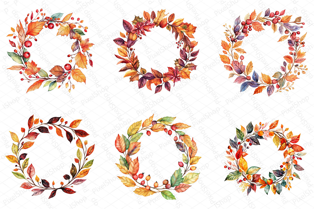 Watercolor Autumn Wreath Clipart, an Illustration by DreamPrint404 (Photo 3 of 5)