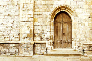 Old gothic portal door.