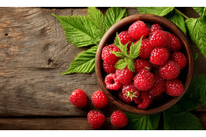 Ripe organic raspberries sit in a, a Food & Drink Photo by ZinetroN
