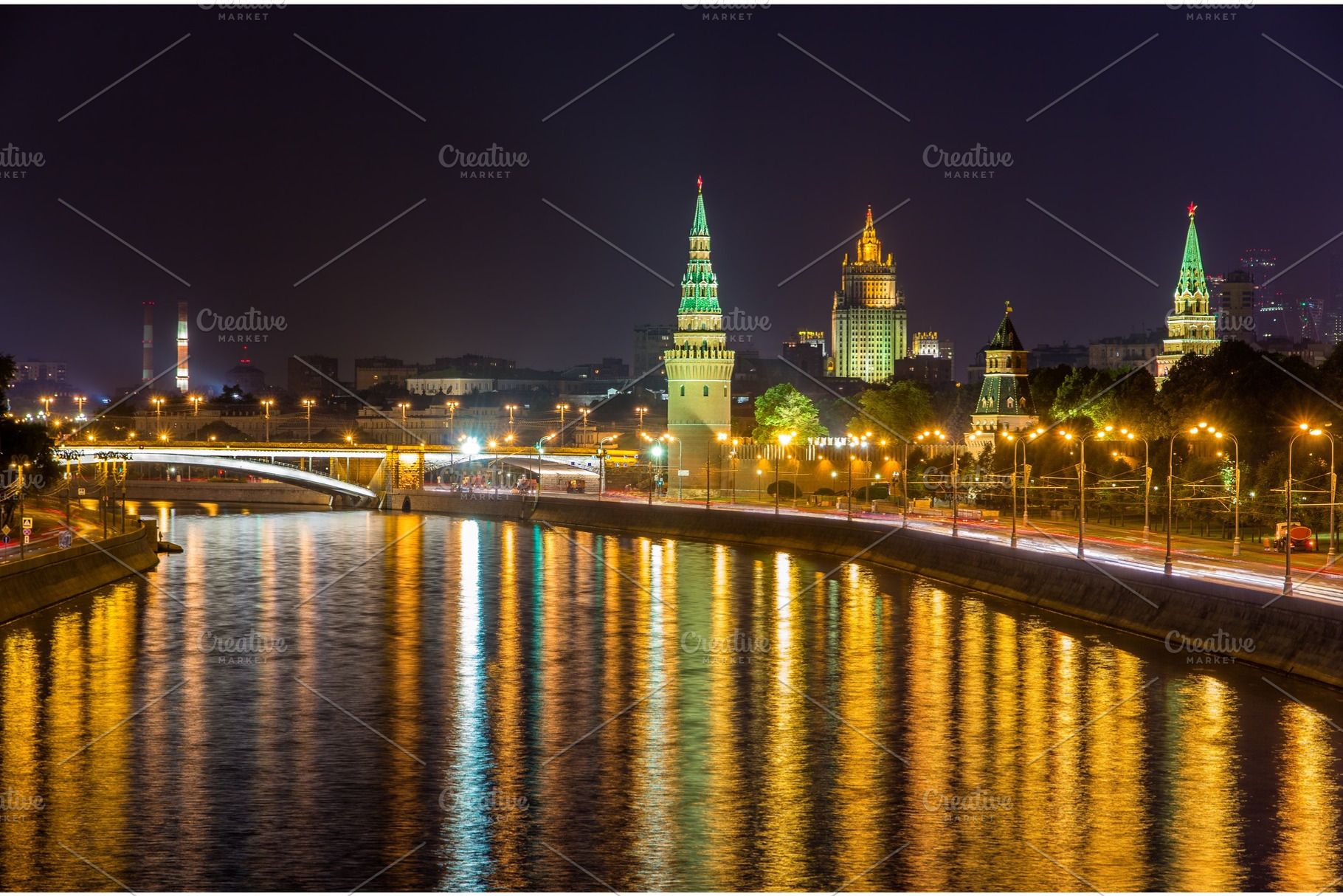 View of Moscow Kremlin by night - Russia, an Architecture Photo by Leonid Andronov