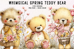 Whimsical Spring Teddy Bear Clipart, an Illustration by CreationArt