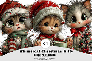 Whimsical Christmas Kitty Clipart, a Seasonal Illustration by CreationArt