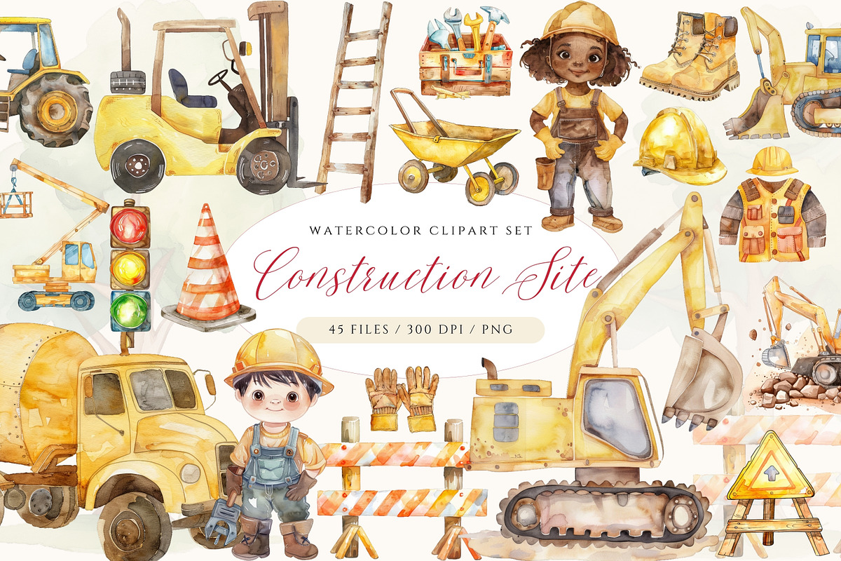 Kids Construction Clipart Bundle, a Decorative Illustration by ClipArtCharm (Photo 1 of 4)