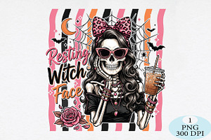 Resting Witch Face Skeleton PNG, a Seasonal Illustration by Daily.Designs